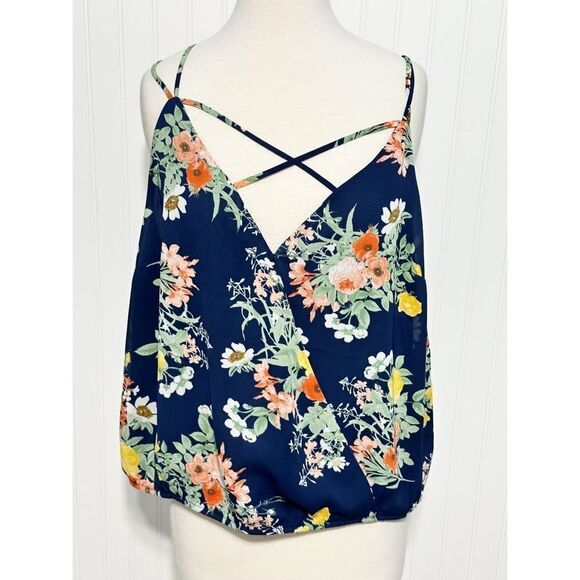 Forever 21 Criss Cross Floral Sleeveless Spaghetti Strap Tank‎ Top Blue Plus 1X - Picture 9 of 9